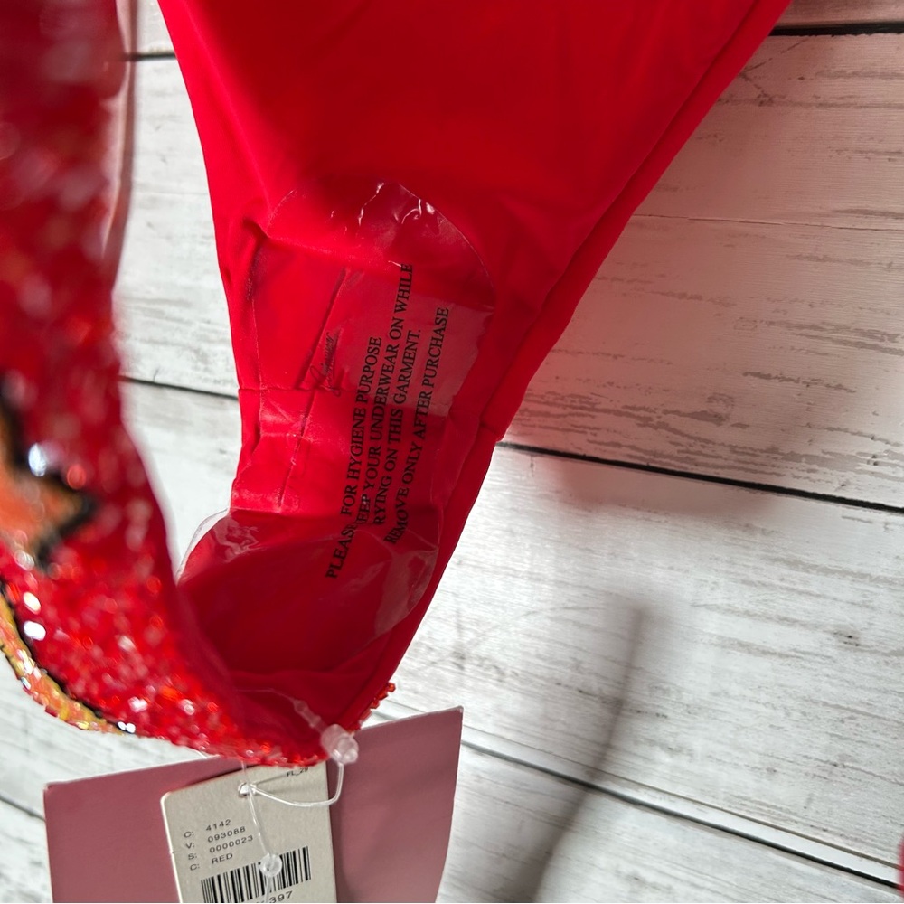 Anthropologie Oceanus Hand Beaded Seashell Bikini Bottoms Red XL NWT $150 - Picture 8 of 10